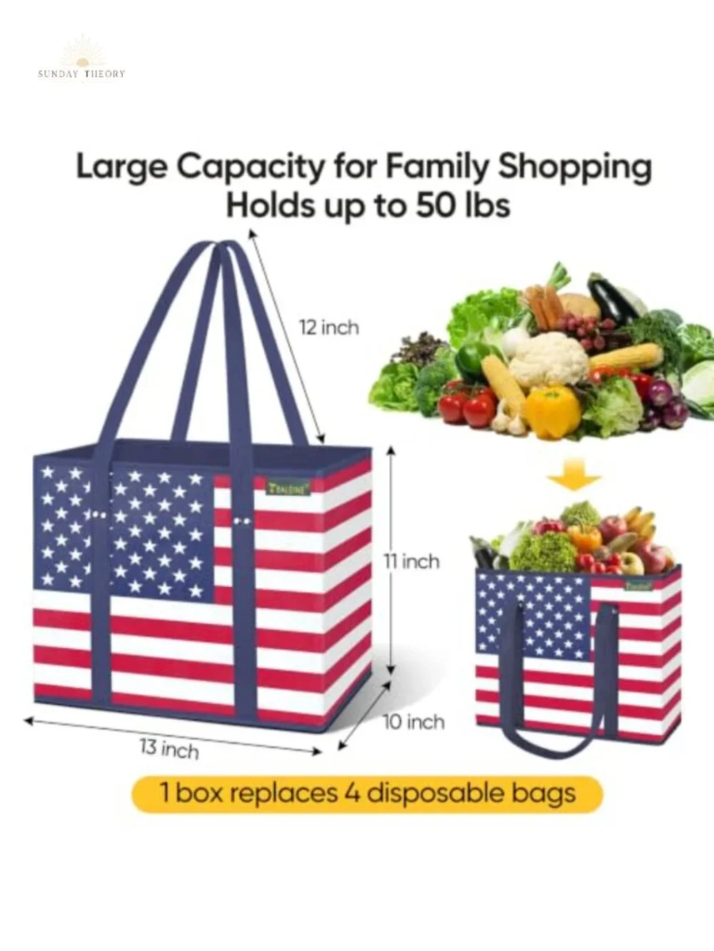 Reusable Grocery Bags Heavy Duty Shopping Tote with Reinforced Bottom